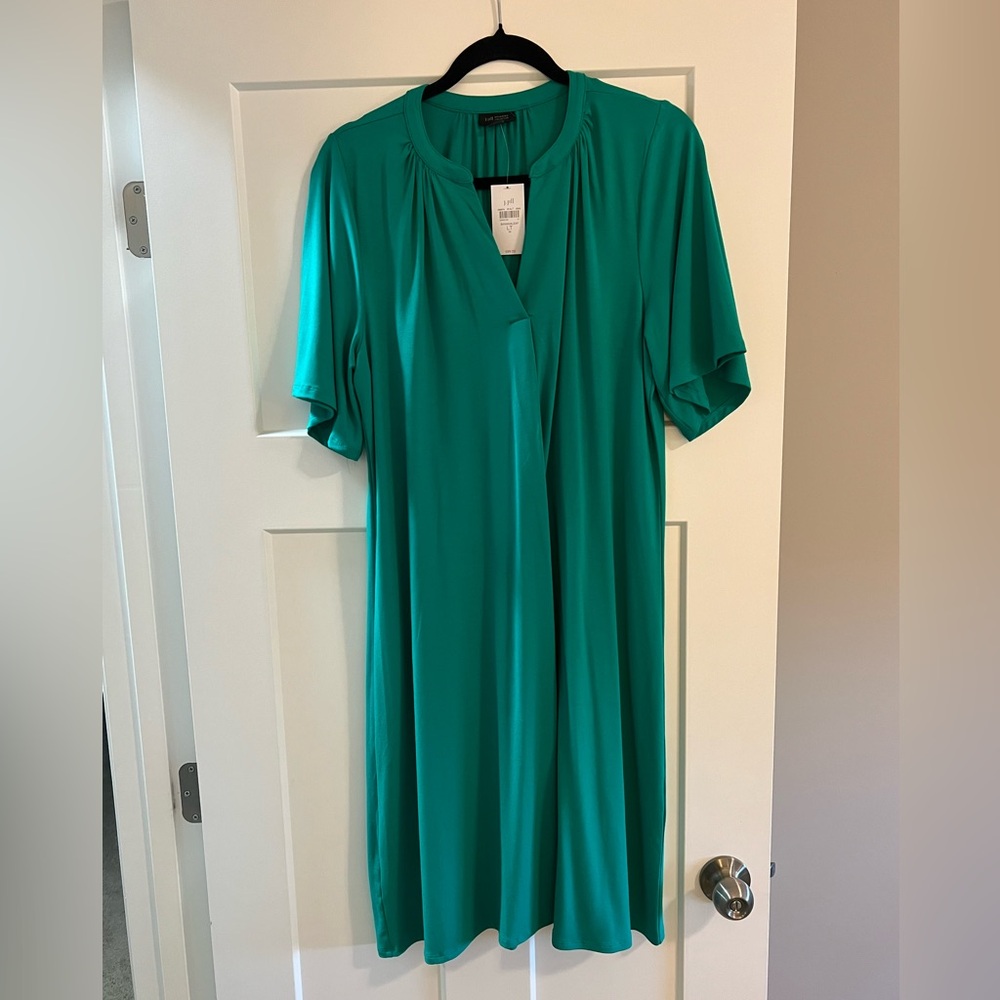 J. Jill Wearever Shirred-Neckline Flutter-Sleeve Dress